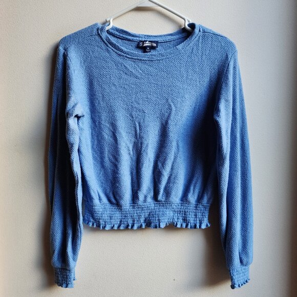 Freshman Sweaters - Freshman Blue Cropped Scoop Neck Lightweight Sweater Size Medium